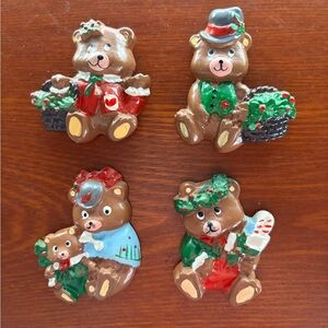 Vintage Teddy Bear Refrigerator Magnet Set Vintage 1980s Set of Four
